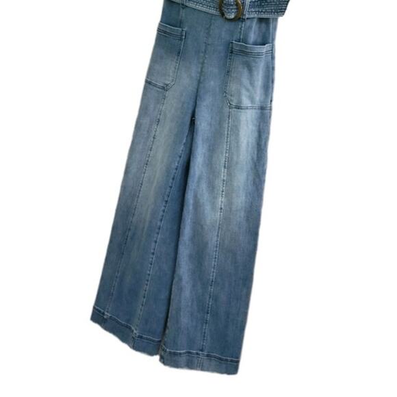 Anthropologie Pilcro Letterpress‎ Denim Jumpsuit Womens Size 2 Belted Sleeveless - Picture 3 of 10